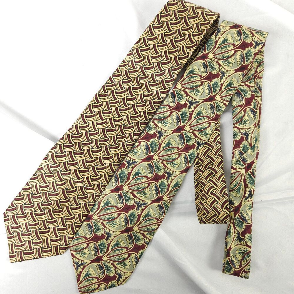 Tom‎ James Men's Silk Tie Set of 2 Floral Geometric Made in USA